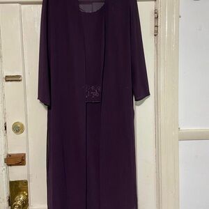 R & M Richards Plum Chiffon Dress & Jacket Set  size 12P